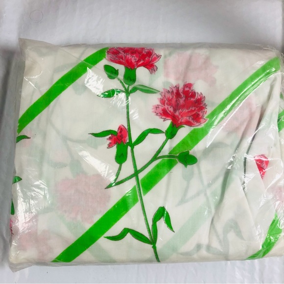 Vintage NWT 80s Sears Carnations Perma Prest Percale Full Size Fitted Sheet - Picture 3 of 6